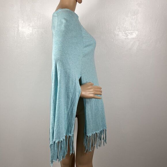 Project Cotton Fringe Aqua Green Color Poncho One Size - Picture 3 of 7